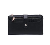 JEN & CO. Women's Wallet Clutch Credit Card Holder With Zip Change Pocket Vegan Leather, Midnight Black