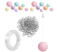Jenaai 100 Pcs Eye Screws 1 Inch Long Metal Steel Screw Hooks and 200 M Clear Nylon Invisible Thread String Clear Fishing Wire for Artwork Balloon Garland Hanging Festival Wedding Decorations