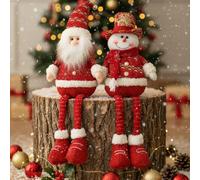 Jenaai 2 Pcs 24 Inch Christmas Standing Plush Doll Santa Claus Snowman with Hat, Scarf and Extendable Legs Large Xmas Stuffed Figurine Dolls for Holiday Winter Table Fireplace Party Decoration