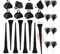 Jenaai 24 Pcs Collapsible Stadium Horn Hand Clappers Metal Cowbells 24 Inch Vuvuzela Horn Plastic Trumpet Cheering Clappers Loud Call Bell for Sporting Events Graduation School Sports Party (Black)