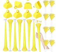 Jenaai 24 Pcs Collapsible Stadium Horn Hand Clappers Metal Cowbells 24 Inch Vuvuzela Horn Plastic Trumpet Cheering Clappers Loud Call Bell for Sporting Events Graduation School Sports Party(Yellow)