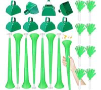 Jenaai 24 Pcs Collapsible Stadium Horn Hand Clappers Metal Cowbells 24 Inch Vuvuzela Horn Plastic Trumpet Cheering Clappers Loud Call Bell for Sporting Events Graduation School Sports Party(Green)