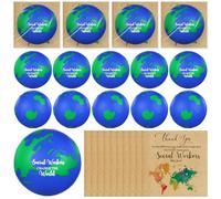 Jenaai 24 Sets Mini Globe Earth Stress Balls 2.5 Inch Social Worker Appreciation Gift Earth Squeeze Relief Balls with Thankful Card for Office Finger Exercise Volunteers Social Work Month Party