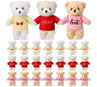 Jenaai 24pcs Valentine's Day Mini Teddy Bear Bulk 5.1" Valentine's Day Plush Soft Plush Toys for Kids Grill Boys Birthday Gift Party Favors Wedding Supplies (Timeless Bear)