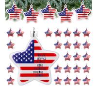 Jenaai 25 Pcs Veterans Day Hanging Ornaments for Christmas Tree Red White and Blue America USA Flag Decorations Military Veterans Month Gifts Bulk(Star)
