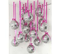 Jenaai 30 Set Christmas Round Foil Balloons Bulk 22 Inch 4d Metallic Giant Balloons Set with Satin Bows Ribbon for Ceiling Holiday Ornaments New Year Birthday Wedding Party Decoration (Disco)