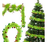 Jenaai 33 FT Christmas Tinsel Garland, Lime Green Twist Hanging Glittering Tree Garlands with Red Berry Shapes for Christmas Tree Parade Floats Staircase Railing New Year Disco Party (Green, Red)