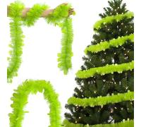 Jenaai 33 FT Christmas Tinsel Garland, Lime Green Twist Hanging Glittering Tree Garlands with Red Berry Shapes for Christmas Tree Parade Floats Staircase Railing New Year Disco Party(Green)