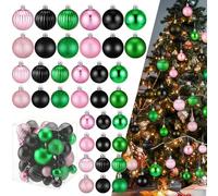 Jenaai 36 Pcs Pink Green Black Christmas Ornaments Set Shatterproof Witch Christmas Tree Balls 4 Styles, 3 Sizes with Hanging Loops for Holiday Xmas Tree Indoor and Outdoor Decor