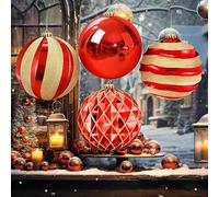 Jenaai 4 Pcs 6" Large Christmas Ball Ornaments Big Christmas Tree Decor Shatterproof Hanging Ball Extra Large Xmas Ornaments Indoor for Xmas Tree Halloween Holiday Birthday Party(Red Gold)
