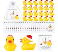 Jenaai 50 Sets Christmas Inspirational Gift Include 50 Mini Resin Ducks with Christmas Hat 50 Cheer up Cards 50 Organza Bags Bulk Pocket Favors for Students Coworkers Employee Thank You Gifts