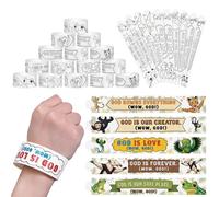 Jenaai 50pcs Color Your Own VBS Bracelets Bulk Christian Scripture Bracelets Bible Animal Wristband Religious Motivational Gifts Prizes Vacation Bible Supplies