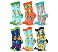 Jenaai 6 Pairs Easter Socks for Adult Print Crew Socks Novelty Rabbit Carrot Egg Chick Pattern for Easter Party Gift, Bright Color, One Size