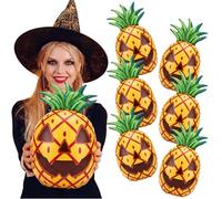 Jenaai 6 Pcs Summer Halloween Inflatable Decorations Spooky Pineapple Jack-o-lantern Beach Ball Bulk Halloween Swimming Pool PVC Pineapple Beach Balls for Home Haunt House Festival Pool Party Decor