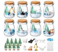Jenaai 8 Sets Christmas Glass Jars Bottles Craft Kit Arctic Animals Figurines Set with Glass Jars Mini Figurines Artificial Mini Tree for Winter Gifts Christmas Tabletop Display Home Decoration