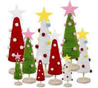 Jenaai 9 Pcs Mini Christmas Tree Christmas Table Decorations Artificial Wood Tree Christmas Home Decor Xmas Ornaments for Holiday Indoor Kitchen Home Wedding 12/9/ 7 Inch (Classic)