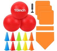 Jenaai Kickball All in One Kit 20 Pcs Kickball Set Includes 3 Playground Ball 5 Rubber Throw Down Bases 1 Ball Pump 1 Net Bag 10 Foul Line Cones for Boys Girls Adults Playground Backyard Game