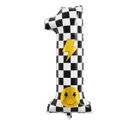 Jenaai One Happy Dude Balloon Birthday Decorations, One Cool Dude Balloons for 1st Smile Face Checkered Birthday Decorations
