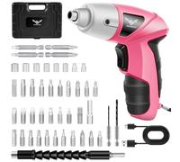 JENABOM Electric Screwdriver Cordless, 47 in 1 Portable Pink Cordless Driver, 3.6V Rechargeable 3.5N·m Screwdriver Kit with LED Light for Women Home Improvement DIY Project