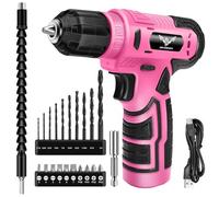 JENABOM Pink Cordless Drill, 8V Electric Screwdrivers Cordless, Rechargeable Power Drill and Screwdriver Set, 3/8" Keyless Chuck, 12Nm, Variable Speed Trigger, Portable for DIY- Women, 23 Pcs