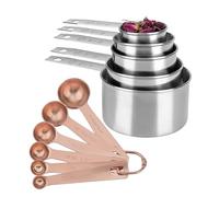 Jenatripom Stainless Steel Measuring Cups and Measuring Spoons Set, Heavy Duty 6 Rose Gold Measuring Spoons and 5 Silver Measuring Cups for Baking & Cooking (11 Pcs)