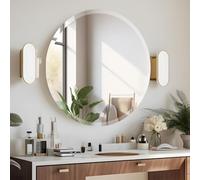 JENBELY 28 Inch Round Frameless Bathroom Mirror, Beveled Round Mirror, Circle Vanity Mirror with 1" Beveled Edge for Bathroom, Entryways, Living Room