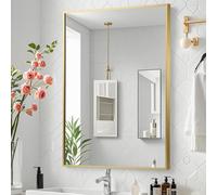 JENBELY Gold Bathroom Mirror, 22"x30" Rectangle Mirror, Brushed Gold Mirror, Metal Frame Square Corner Vanity Mirror, Wall Mounted Mirror for Modern, Living Room, Bedroom, Horizontal Or Vertical