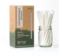 JENCENBIO 200 PCS Individually Wrapped Compostable Straws Compost Disposable Drinking Straw for Party White