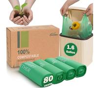 JENCENBIO Compost Handle Bags 1.6 Gallon 6Liter Extra Thick 0.6 Mils Compostable Food Scrap Waste Bags with US BPI ASTM D6400 and Europe OK Compost Home Certified Pink 80 Couts