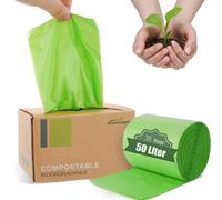 JENCENBIO Compostable Bin Liners, 50 Liter, Extra Thick, 28 Micron Food scrap waste bags with US BPI ASTM D6400 and Europe OK compost HOME Certified
