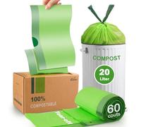 JENCENBIO Compostable Bin Liners with handles Tear Off 20 Liter 60 Counts Compostable Food Scrap Waste Bags with Europe OK Compost Home Certified