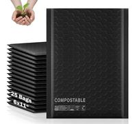 JENCENBIO Compostable Bubble Mailers, 15x25cm Postage Bags, Small Padded Envelopes Bubble Lined Wrap Bags for Shipping Packaging Mailing Self Sea 25 Pack Black