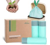 JENCENBIO Compostable Drawstring Bin Liners,15Liter Extra Thick 20 Micron, Compost Food Scrap Waste Bags with US BPI ASTM D6400 and Europe OK compost HOME Certified