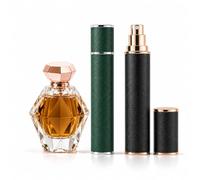 Jenck 2 Pack 10ml Refillable Perfume Atomizer, Portable Leather Travel Spray Bottles, Black Gold Rim & Green Empty Cologne Dispenser for Men Women