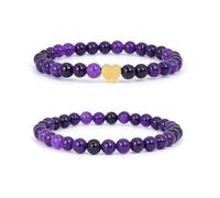 JENCVNL 2 Pcs Natural Beaded Bracelets, 6mm Gemstone Stone Bracelet, Heart Crystal Stone Beaded Bracelet for Women Girls (Purple)