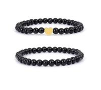 JENCVNL 2 Pcs Natural Beaded Bracelets, 6mm Gemstone Stone Bracelet, Heart Crystal Stone Beaded Bracelet for Women Girls (Black)