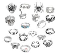 JENCVNL 20Pcs Vintage Silver Knuckle Rings for Women Girls, Gothic Stackable Rings Snake Butterfly Heart Skull Mid Finger Rings Set for Women Teen Girls (Silver Set 2)