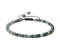 JENCVNL Bead Bracelets for Women 4mm Round Beads Adjustable Bracelet Handmade Womens Mens Gemstone Bracelet Natural Gemstone Bead Bracelet Christmas Valentine's Gifts (Watercress Agate)