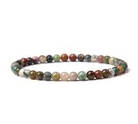 JENCVNL Natural Gemstone Bead Bracelet 4mm Gemstone Stone Bracelet Handmade Womens Mens Gemstone Bracelet 4mm Round Beads Stretch Bracelets Festival Accessories (Indian Agate)