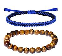 JENDEAR SHINE Men's Beaded Bracelet, 8mm Tiger Eye Bracelet and Braided Rope Combination, Father's Day Christmas Valentine's Day Gifts For His Boyfriend Husband