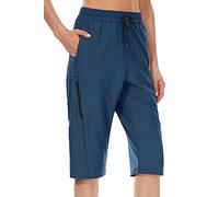 JENEARY Women‘s 15" Long Shorts Below The Knee Hiking Capris UPF50+ Quick Dry Bermuda Shorts, Navy, M