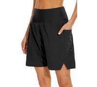 JENEARY Women's 7" Swim Board Shorts High Waisted Tummy Control Quick Dry Bermuda Swimming Long Bottoms, Black, XX-Large