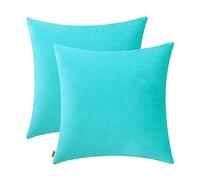 Jeneoo Comfy Soft Thick Velvet Throw Pillow Cases for Sofa Couch, Decorative Solid Square Cushion Covers for Bedroom Car (Turquoise, 16 x 16 Inches, 2 Pieces)