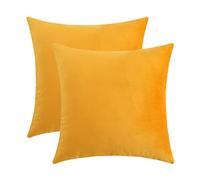 Jeneoo Comfy Soft Thick Velvet Throw Pillow Cases for Sofa Couch, Decorative Solid Square Cushion Covers for Bedroom Car (Golden Yellow, 16 x 16 Inches, 2 Pieces)