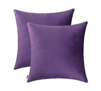 Jeneoo Comfy Soft Thick Velvet Throw Pillow Covers for Sofa Couch, Decorative Solid Square Cushion Cases for Bedroom Car (Eggplant Purple, 18 x 18 Inches, 2 Pieces)
