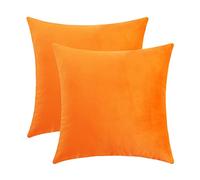 Jeneoo Comfy Soft Velvet Throw Pillow Cases for Sofa Couch, Decorative Solid Square Cushion Covers for Bedroom Car(Orange Yellow, 18 x 18 Inches, 2 Pieces)