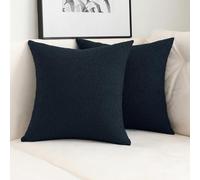 Jeneoo Navy Decorative Square Thick Throw Pillow Covers Fine Textured Boucle Dark Blue Couch Cushion Cases for Sofa Decor, Set of 2, 18 x 18 Inch