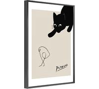jenesaisquoi Picasso Wall Art The Cat & Bird of Picasso Artwork Picasso Posters Framed Canvas Wall Art for Living Room Bedroom (Black Frame, 12" x 16")