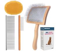JENFOSLAN Dog Slicker Brush for Dogs Grooming Kit 4PCS, Ergonomic Dog Brush for Shedding Long Haired Dogs - Grooming Supplies for Golden Doodle & Poodle (Wooden)