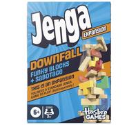 Jenga: Downfall Expansion - Add More Fun to Jenga Game with Funky Blocks and Sabotage - Ages 6+ - 1+ Players - Family Party Games - Requires Jenga Game - English Version